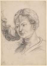 Head of a young woman with waving hair, black chalk, wiped in places, sheet: 31.5 x 22.4 cm,