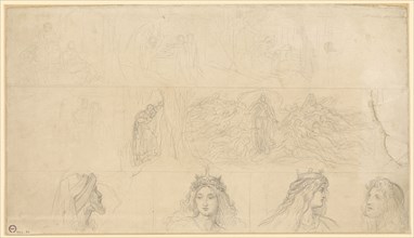 Idea Sketches for the Beautiful Melusine, c. 1868/69, pencil, mounted, leaf: 24.5 x 43.2 cm, O. r.,