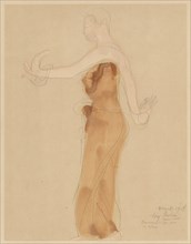 Dancer walking to the left with arms and hands moving Etruscan, Marseille, 1908, pencil,