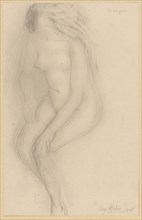 Sitting female nude with head turned away, 1908, pencil, wiped, sheet: 31.1 x 14.8 cm, U. r.,