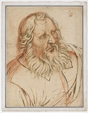 The apostle Bartholomew, around 1585, brush in brown and gray, red chalk, firmly wound, leaf: 55.2
