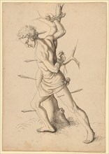 Pierced martyr on the tree (Sebastian?), Federin Schwarz, gray-washed, Journal: 21.9 x 15.3 cm,