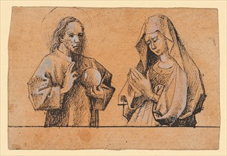 Christ as Salvator and Mary in half-figures, c. 1460/70, pen and brush in black, heightened with a