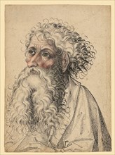 Half-length portrait of a bearded man, left, c. 1470/80, pen in black, gray and bluish-washed, red
