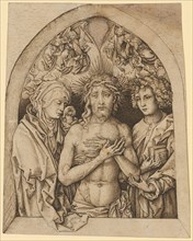 The painful man between Mary and John, feather in brown, mounted, Sheet: 19.2 x 14.5 cm, 15.6 cm,