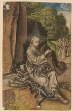 Christ in Landscape, c. 1500, pen in brown, greyish-brown washed, watercolored, size: 25.6 x 16.4