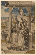 The Samaritan Woman at the Fountain, c. 1500, feather in brown, greyish brown washed, watercolored,