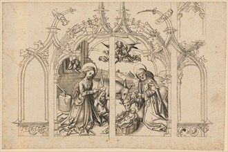 The Adoration of the Child, in Masswerkrahmung, feather in brown, gray-brown washed, Journal: 19.8