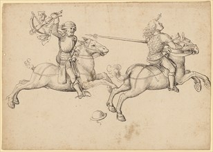 Two fighting, right-wing riders, beginning of the 16th century, feather in black-brown, page: 15.5