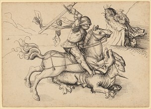 The hl., Georg on horseback in a dragon fight, beginning of the 16th century, feather in black,