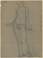 Frontal, female half act, pencil, heightened with white on gray paper, page: 39.6 x 20.3 cm, on the