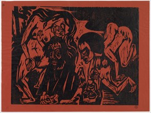 Temptation of Anthony, 1924, woodcut on red paper, sheet: approx. 47.5 x 63.7 cm |, Picture: about