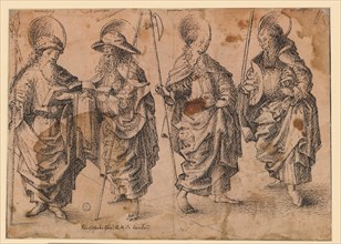Four standing apostles: Matthew, Simon, Judas Thaddäus (?), Matthias, 1457 (?), Feather in black,