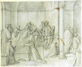 The death of Leonardo da Vinci in the arms of Francis I of France, 1816, pencil, in places strongly