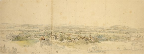 View of Belp near Bern, around 1760/80, pencil, watercolored, page: 20.4 x 54.1 cm, inscription