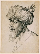 Head of a man wearing a turban, to the left, feather in black, Journal: 14 x 10.5 cm, Unmarked,