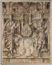 Disc rupture with two angels as shield attendants and the coat of arms of the Melchior von