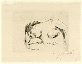 Female nude, asleep, 1910, drypoint on thin translucent paper, [which condition?, (Of 3)], Black: