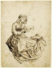 Woman Reading, End of the 15th Century, Feather in Brown, Sheets: 29.5 x 22.2 cm, Unmarked, Anonym,
