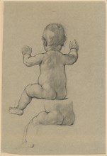 Sitting child act, back view, pencil on gray-blue paper, mounted, leaf: 34.7 x 23.6 cm, not marked,