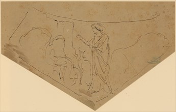 Athena reveals Orest, (1874), pen in brown on brownish paper, mounted, Leaf: 7.4, 15.5 x 24.7 cm