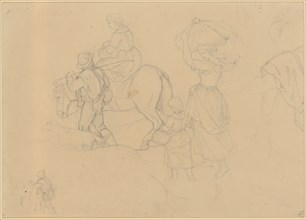 Homecoming of country people (staffage study), pencil, mounted, leaf: 26 x 36.5 cm, unmarked,