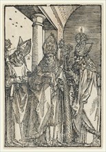 The Holy Bishops Nicholas, Ulrich and Erasmus, around 1505 (print later), woodcut, image: 21.3 x 14