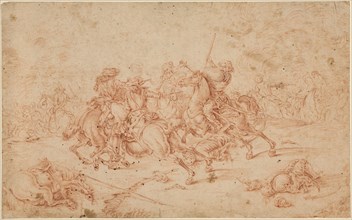 Cavalry battle between the Imperial and the Turks, red chalk, on slightly brownish paper, detached
