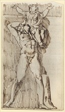 Naked youth, carrying a child in Chlamys with cloak on his left shoulder, 1790/1800, pen in brown,