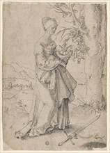 St. Catherine in landscape, around 1506, pen and brush in black, o. L., Traces of charcoal or chalk
