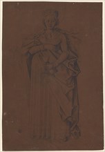 The hl., Barbara with the goblet, pen and brush in black and gray, partly washed, on dark brown