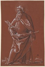 The apostle Simon, feather in black, heightened with white, on brown-primed paper, page: 30.9 x 20