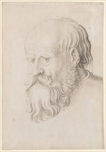 Head of a bearded man, left, black chalk, partially wiped, sheet: 31.8 x 22.2 cm, unsigned, Hans