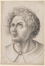 Head of a staring man with curly hair, black chalk, wiped in places, Sheet: 32.5, 33 x 22.1 cm,