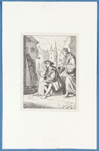The musing Holbein is surprised by Erasmus, around 1857, pen lithograph, mounted on pad paper,