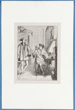 The desperate Holbein in the room of Erasmus, c. 1857, pen lithograph, mounted on base paper,