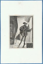 Holbein leaves home in Basel, around 1857, pen lithograph, mounted on base paper, mounted in