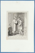 Holbein is received by Thomas Morus, around 1857, pen lithograph, mounted on base paper, mounted in