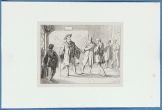 Holbein with Thomas More before King Henry VIII, c. 1857, pen lithograph, mounted on base paper,