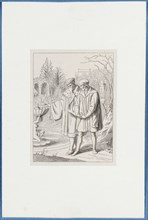 Holbein with Henry VIII in the garden, around 1857, pen lithograph, mounted on base paper, mounted