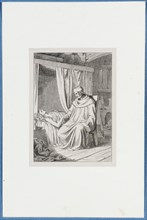 Holbein on the deathbed of his daughter Maria, c. 1857, pen lithograph, mounted on base paper,