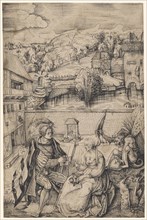 Confederate and devil-obsessed old woman in a courtyard, 1st quarter of the 16th century, feather
