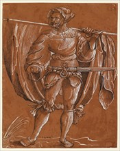 Standard Bearer, 1522, pen in black, heightened with white, on brown primed paper, foliate: 24.9 x