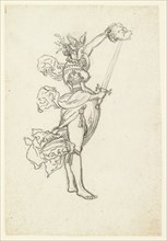 Standing Woman with Sword, on it a Mauled Man's Head (Judith), c. 1523, Black Chalk, Journal: 20.1