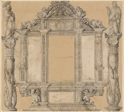Frame design for the renaissance altar of the Count von Zimmern in Messkirch, pen in black,