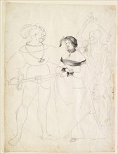 Landsknecht with citizen's wife and skeleton, 1st half of the 16th century, feather in black,