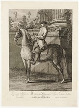 The posture of a rider, how he should sit petite and well on horseback, 1734, etching, sheet: 60 x