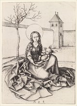 Madonna and Child in the Yard, copperplate engraving, sheet: 16.6 x 11.9 cm, U. monogrammed: M S