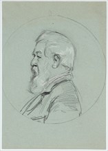 Portrait Arnold Böcklin in profile to the left, 1897, pencil, heightened with white, on blue-green