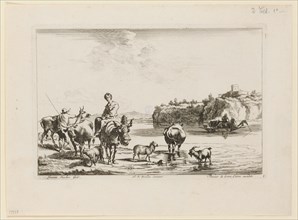 Shepherd's piece on the river, etching, plate: 15.3 x 23.2 cm, in the plate u., l, ., signed: